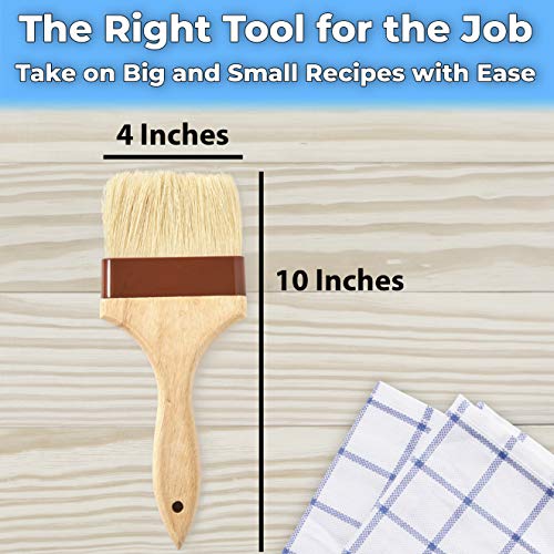 Durable, Real Wood 4 Inch Boar Bristle Pastry Brush. Grill and Kitchen Flat Brushes for Basting Meat, Spreading Butter, Eggs, BBQ Sauce or Marinades. Chef Quality Cooking, Baking or Grilling Tools