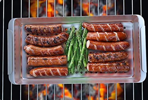 Yukon Glory BBQ 'N SERVE Grill Basket Set - Includes 3 Grilling Baskets a Serving Tray & Clip-on Handle - Patent Grill to Table Design Perfect For Grilling Fish Veggies & Meats