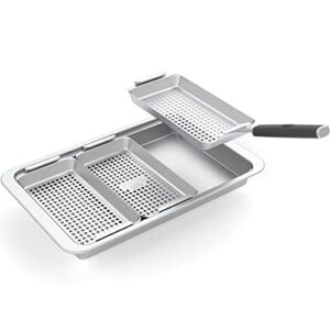 Yukon Glory BBQ 'N SERVE Grill Basket Set - Includes 3 Grilling Baskets a Serving Tray & Clip-on Handle - Patent Grill to Table Design Perfect For Grilling Fish Veggies & Meats