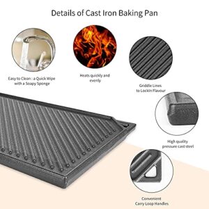 Hisencn Cast Iron Griddle, Nonstick Reversible Griddle for Gas Grill, Cast Iron Griddle Plate for Gas Stove Top, Oven, Outdoor Grill or Campfire (16.45'' x 9.45'')