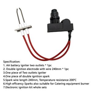 MeTer Star Two Exits AA Battery Igniter with Double Ignition Electrode for Catering Cooking Stove Kit Electronic Igniter Wire Length 0.24 Meter