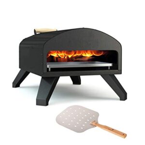Bertello Outdoor Pizza Oven Black + Pizza Peel Combo. Outdoor Wood Fired Pizza Oven and Portable Pizza Oven