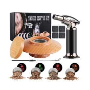 old fashion smoker kit- cocktail smoker kit – including cocktail smoker – butane torch – 4 different wood chips for smoker – whiskey stones- cocktail kit – bar accessories (without butane)