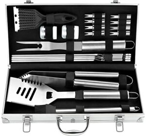 romanticist 20pc heavy duty bbq grill tool set in case – the very best grill gift on birthday wedding – professional bbq accessories set for outdoor cooking camping grilling smoking