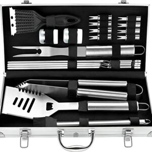 ROMANTICIST 20pc Heavy Duty BBQ Grill Tool Set in Case - The Very Best Grill Gift on Birthday Wedding - Professional BBQ Accessories Set for Outdoor Cooking Camping Grilling Smoking