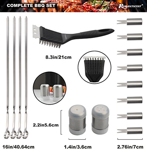 ROMANTICIST 20pc Heavy Duty BBQ Grill Tool Set in Case - The Very Best Grill Gift on Birthday Wedding - Professional BBQ Accessories Set for Outdoor Cooking Camping Grilling Smoking
