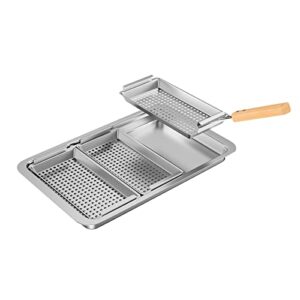 keesha 3 pack grill baskets set – includes 3 grill baskets a serving plate & clamp handle – perforated grill pans fit for pit boss for weber for camp chef for traeger pellet & charcoal grills & smokers