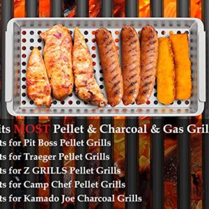 KEESHA 3 Pack Grill Baskets Set - Includes 3 Grill baskets a Serving Plate & Clamp Handle - Perforated Grill Pans Fit for Pit Boss for Weber for Camp Chef for Traeger Pellet & Charcoal Grills & Smokers