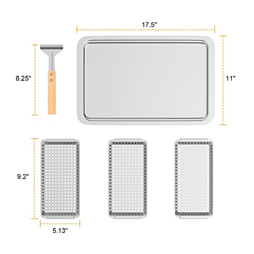 KEESHA 3 Pack Grill Baskets Set - Includes 3 Grill baskets a Serving Plate & Clamp Handle - Perforated Grill Pans Fit for Pit Boss for Weber for Camp Chef for Traeger Pellet & Charcoal Grills & Smokers