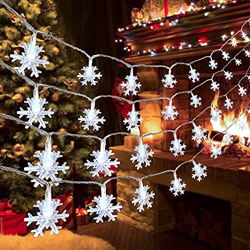 Auxiwa Christmas Decorations Lights 100 LED Snowflake Waterproof White String Light for Indoor Outdoor Xmas Small Room Bedroom Office Bulk Patio Yard Holiday New Year Party Decor