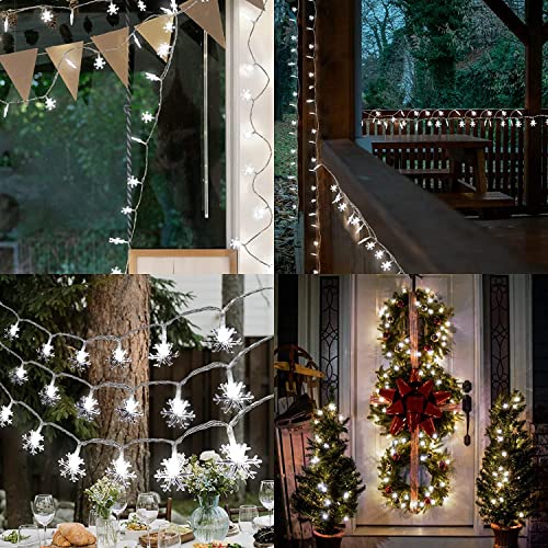 Auxiwa Christmas Decorations Lights 100 LED Snowflake Waterproof White String Light for Indoor Outdoor Xmas Small Room Bedroom Office Bulk Patio Yard Holiday New Year Party Decor