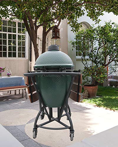 KAMaster Newly Grill Nest Rolling Cart with Handler + Foot Putter for Large Big Green Egg Stand with Heavy Duty Locking Caster Wheels Powder Coated Steel Rolling Nest Big Green Egg Smoker Accessories