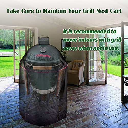 KAMaster Newly Grill Nest Rolling Cart with Handler + Foot Putter for Large Big Green Egg Stand with Heavy Duty Locking Caster Wheels Powder Coated Steel Rolling Nest Big Green Egg Smoker Accessories