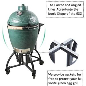 KAMaster Newly Grill Nest Rolling Cart with Handler + Foot Putter for Large Big Green Egg Stand with Heavy Duty Locking Caster Wheels Powder Coated Steel Rolling Nest Big Green Egg Smoker Accessories