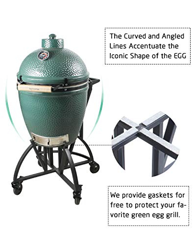 KAMaster Newly Grill Nest Rolling Cart with Handler + Foot Putter for Large Big Green Egg Stand with Heavy Duty Locking Caster Wheels Powder Coated Steel Rolling Nest Big Green Egg Smoker Accessories