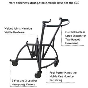 KAMaster Newly Grill Nest Rolling Cart with Handler + Foot Putter for Large Big Green Egg Stand with Heavy Duty Locking Caster Wheels Powder Coated Steel Rolling Nest Big Green Egg Smoker Accessories