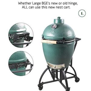 KAMaster Newly Grill Nest Rolling Cart with Handler + Foot Putter for Large Big Green Egg Stand with Heavy Duty Locking Caster Wheels Powder Coated Steel Rolling Nest Big Green Egg Smoker Accessories