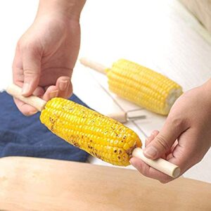 Corn Holders, Corn on the Cobb Holders Stainless Steel with Wooden Oak Handle, Corn on the Cob Holders for Kids and Adults Home Cooking and BBQ, Set of 8 (4 Inch Long Corn Holder)