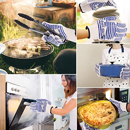 CZSYZCZS Extreme Heat Resistant Oven Gloves -Oven Mitt Hand Protection from Air Fryer Cooking Gloves for BBQ Grilling Baking Cutting Welding Smoker Fireplace Party Present Christmas Use (Blue)