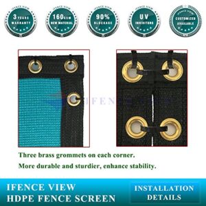 Ifenceview 3'x3' to 3'x50' Turquoise Green Shade Cloth Fence Privacy Screen Fence Cover Mesh Net for Construction Site Yard Driveway Garden Pergola Gazebos Canopy Awning 165 GSM UV Protection (3'x5')