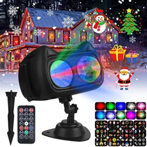 christmas projector lights outdoor & indoor,2022 upgrade snowflake projector light with remote control timer，led moving patterns & ocean wave waterproof for xmas birthday party holiday decorations