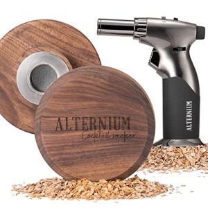 alternium cocktail smoker kit with torch – full bourbon smoker kit to barrel age your next old fashioned – portable smoke infuser for cocktails – unique whiskey gifts for men (butane not included)