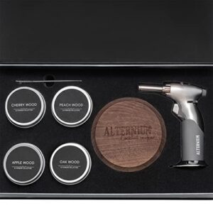 ALTERNIUM cocktail smoker kit with torch - full bourbon smoker kit to barrel age your next old fashioned - portable smoke infuser for cocktails - unique whiskey gifts for men (Butane not included)