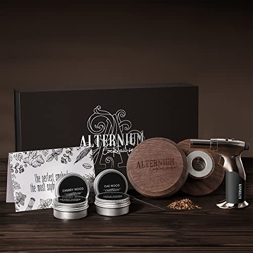 ALTERNIUM cocktail smoker kit with torch - full bourbon smoker kit to barrel age your next old fashioned - portable smoke infuser for cocktails - unique whiskey gifts for men (Butane not included)