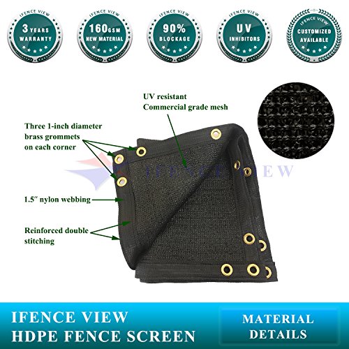 Ifenceview 8'x3' to 8'x50' Black Shade Cloth/Fence Privacy Screen Fabric Mesh Net for Construction Site, Yard, Driveway, Garden, Railing, Canopy, Awning 160 GSM UV Protection (8' x 3')