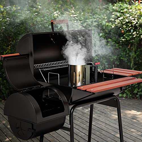 Royal Gourmet CC1830W 30 Barrel Charcoal Grill with Side Table, 627 Square Inches, Outdoor Backyard, Patio and Parties, Black