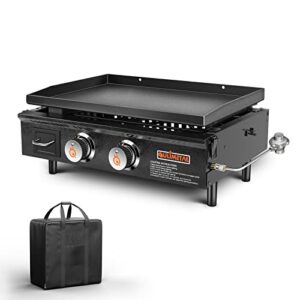 qulimetal flat top grill non-stick griddle portable griddle table top griddle propane grill with carry bag 22 inch,348 sq,24,000btu,304 stainless steel burner,ceramic coating for outdoor camping party tailgating