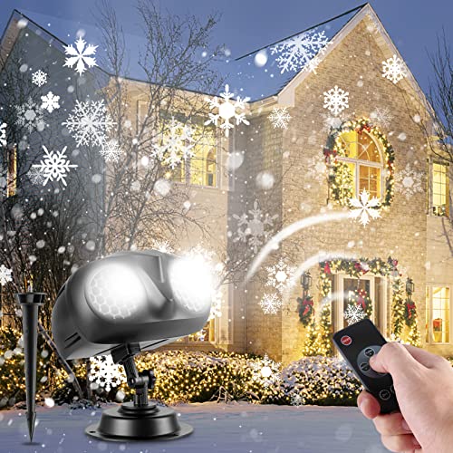 Vivastate Christmas Snowflake Projector Lights with Remote Control, LED Indoor Outdoor Waterproof Snowfall Projection Lamp for Christmas Xmas Holiday Party Home Decoration