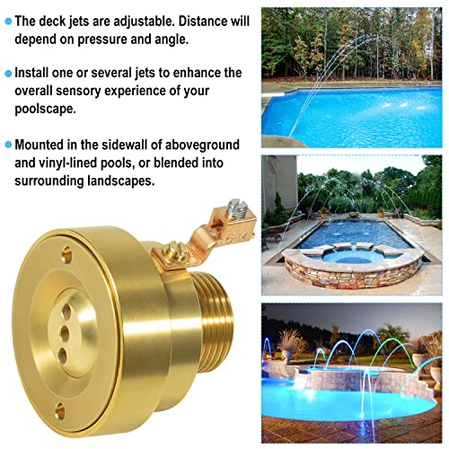 Hihitomorrow 3 Hole Pool Brass Deck Jet Nozzle with Ground Lug for Swimming Pool Spa Fountain Water Hole Pump, Triple Streams Jet Nozzle