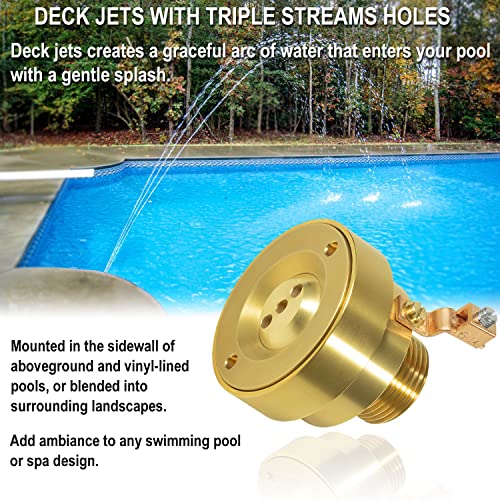 Hihitomorrow 3 Hole Pool Brass Deck Jet Nozzle with Ground Lug for Swimming Pool Spa Fountain Water Hole Pump, Triple Streams Jet Nozzle