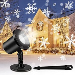 mosoy christmas snowflake projector lights, snowfall projector led lamp outdoor, rotating white snow decoration spotlights, ip65 waterproof night light, for christmas, halloween,wedding, party