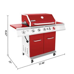 Royal Gourmet GA5403R Premier 5 BBQ Propane Gas Grill with Rotisserie Kit, Sear, Rear Side Burner, Patio Picnic Backyard Cabinet Style Outdoor Party Cooking, Red
