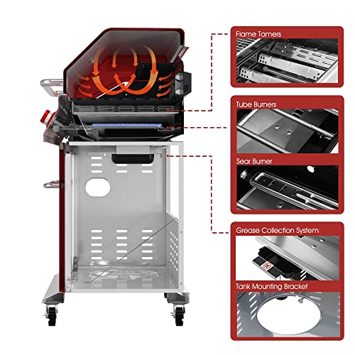 Royal Gourmet GA5403R Premier 5 BBQ Propane Gas Grill with Rotisserie Kit, Sear, Rear Side Burner, Patio Picnic Backyard Cabinet Style Outdoor Party Cooking, Red