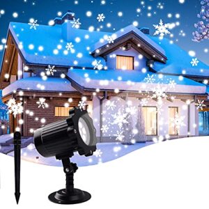 christmas snowflake projection night light, waterproof rotating led dynamic snow effect spotlight suitable for bedroom/landscape decoration/new year party’s indoor and outdoor snowfall projection lamp
