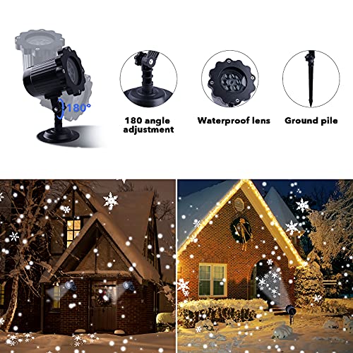 Christmas snowflake projection night light, waterproof rotating LED dynamic snow effect spotlight suitable for bedroom/landscape decoration/new year party's indoor and outdoor snowfall projection lamp