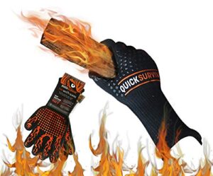 quicksurvive – extreme heat resistant glove up to 932f for bbq, grilling, baking fire pit and fire place fire safety glove ( 2 gloves total)