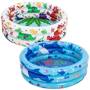 34” dinosaur & ocean inflatable kiddie pool set, 2 pack summer fun swimming pool for kids water pool baby pool pit ball pool for ages 3+