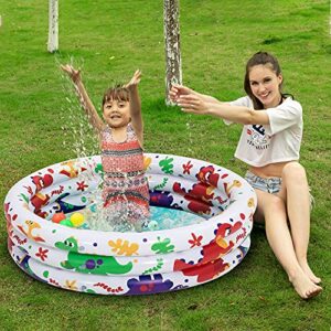 34'' Dinosaur & Ocean Inflatable Kiddie Pool Set, 2 Pack Summer Fun Swimming Pool for Kids Water Pool Baby Pool Pit Ball Pool for Ages 3+