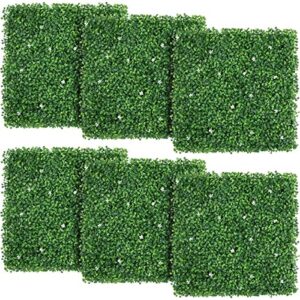 topeakmart artificial boxwood panels with little white flowers, boxwood greenery, privacy hedge screen uv protected for home garden office patio wedding parties indoor outdoor wall decor 20×20 6pcs