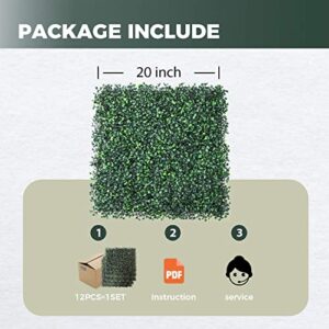 Greener 12 Pcs 20x20 Inch Artificial Boxwood Hedge Panel 440 Stitches Topiary Greenery Grass Wall Backdrop Greenery Boxwood Panels Privacy Screen for Party, Garden, Balcony, Backyard Outdoor Indoor