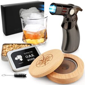 the calling man cocktail smoker kit with torch & cherry oak wood chips – cocktail smoker kit for drink smoker – mixology whiskey smoker infuser kit – smoked old fashioned bourbon smoker kit (flush design + wood chips + torch)