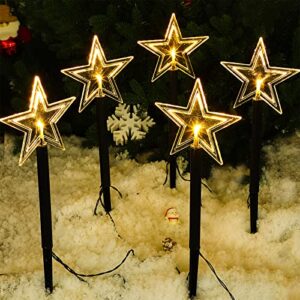 10 pieces solar christmas snowflake led pathway star outdoor landscape lights waterproof 3d snow decorations garden spotlights for winter christmas party lawn wedding festival (star style)