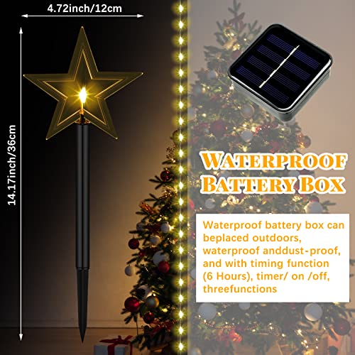 10 Pieces Solar Christmas Snowflake LED Pathway Star Outdoor Landscape Lights Waterproof 3D Snow Decorations Garden Spotlights for Winter Christmas Party Lawn Wedding Festival (Star Style)