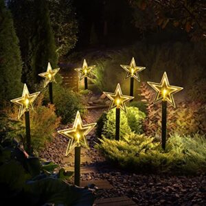 10 Pieces Solar Christmas Snowflake LED Pathway Star Outdoor Landscape Lights Waterproof 3D Snow Decorations Garden Spotlights for Winter Christmas Party Lawn Wedding Festival (Star Style)