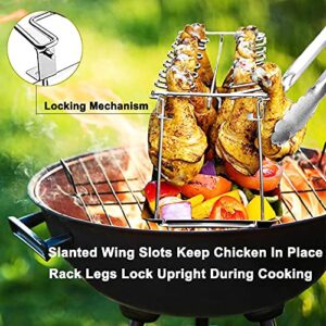 yamisan Chicken Leg Wing Grill Rack - 14 Slots Stainless Steel Roaster Stand with Drip Pan, BBQ Chicken Drumsticks Rack for Smoker Grill or Oven