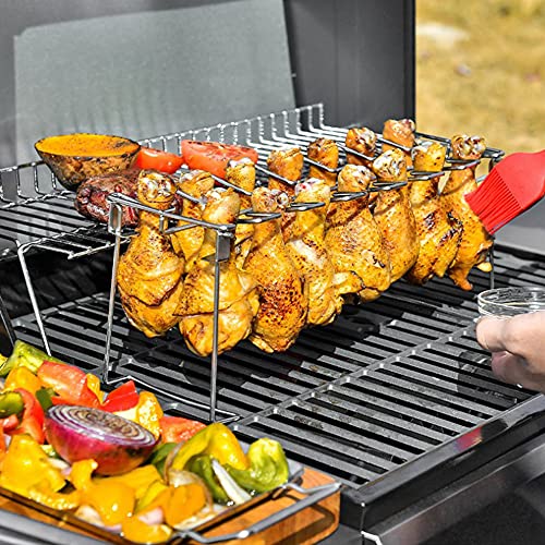 yamisan Chicken Leg Wing Grill Rack - 14 Slots Stainless Steel Roaster Stand with Drip Pan, BBQ Chicken Drumsticks Rack for Smoker Grill or Oven